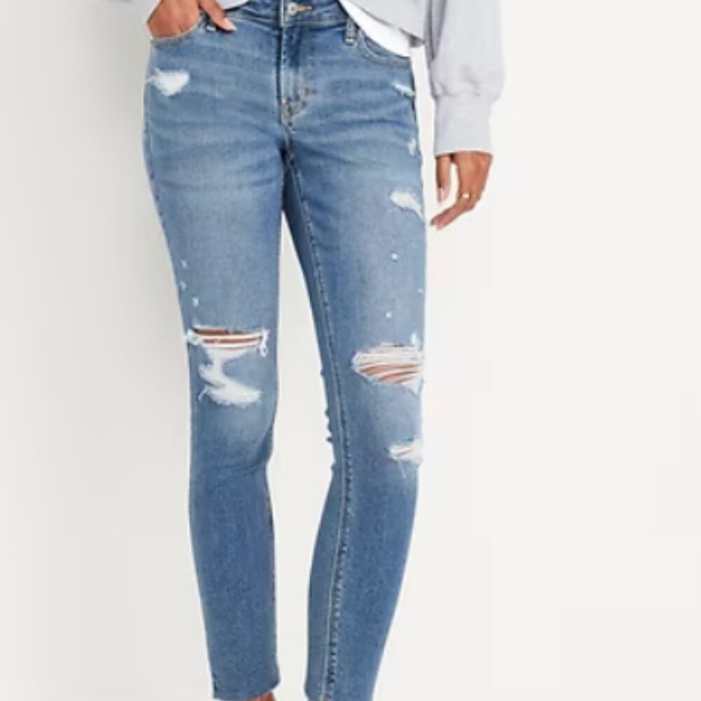 Old Navy Rockstar Super Skinny Ankle Length Mid Rise Distressed Light Wash Jeans